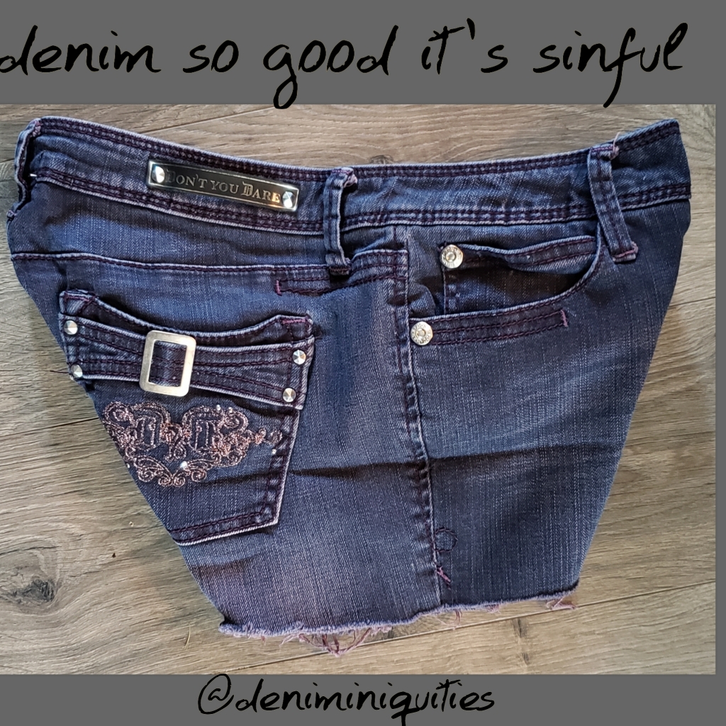 Purple Stonewash Embellished Buckle Cutoff Shorts